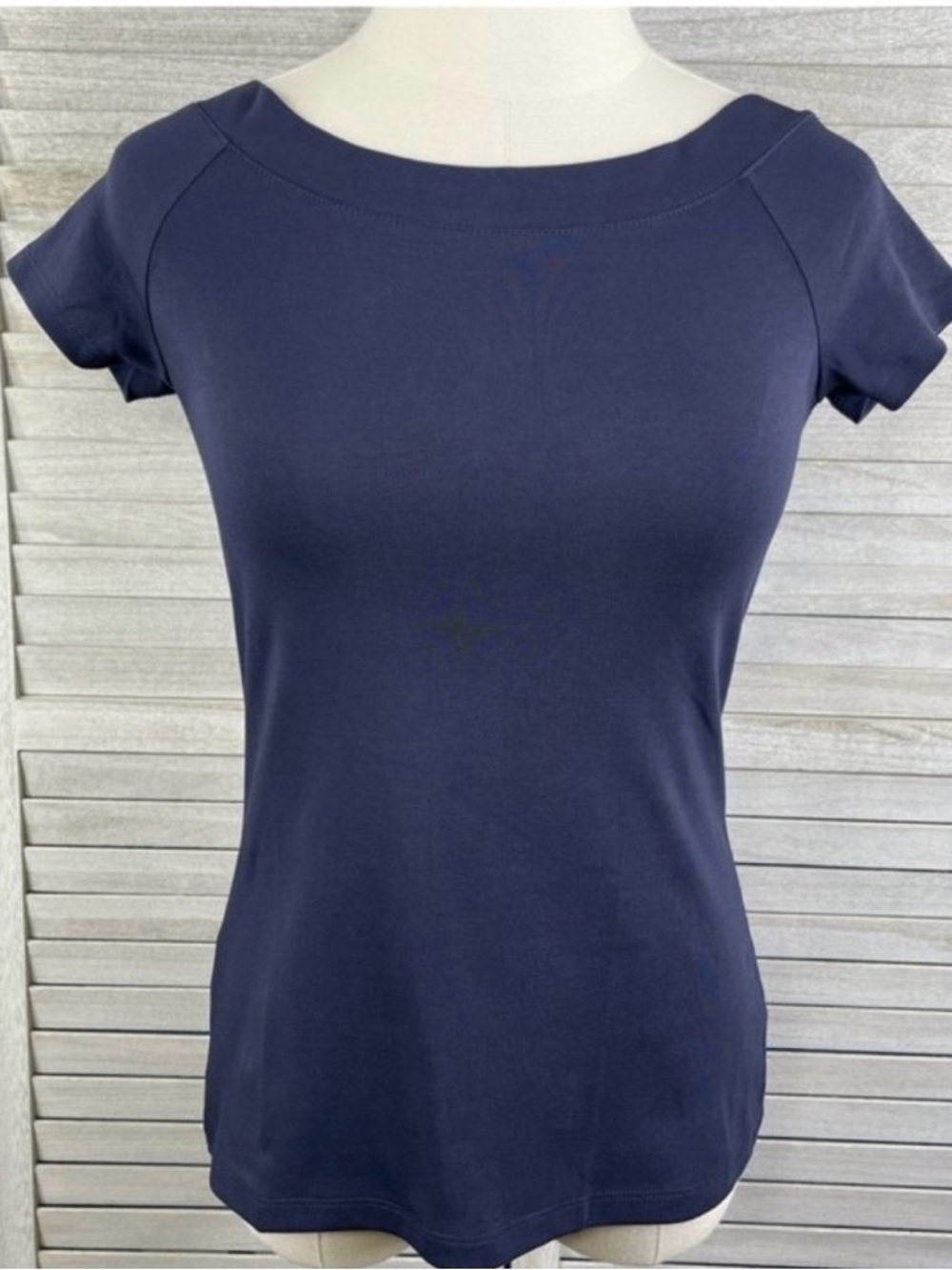 Ann Taylor Navy Short-Sleeve Boatneck Top